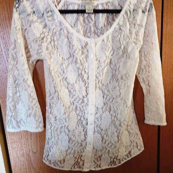 Women's Lucky Brand Lace Overlay Blouse Cream  XS. - Picture 4 of 12